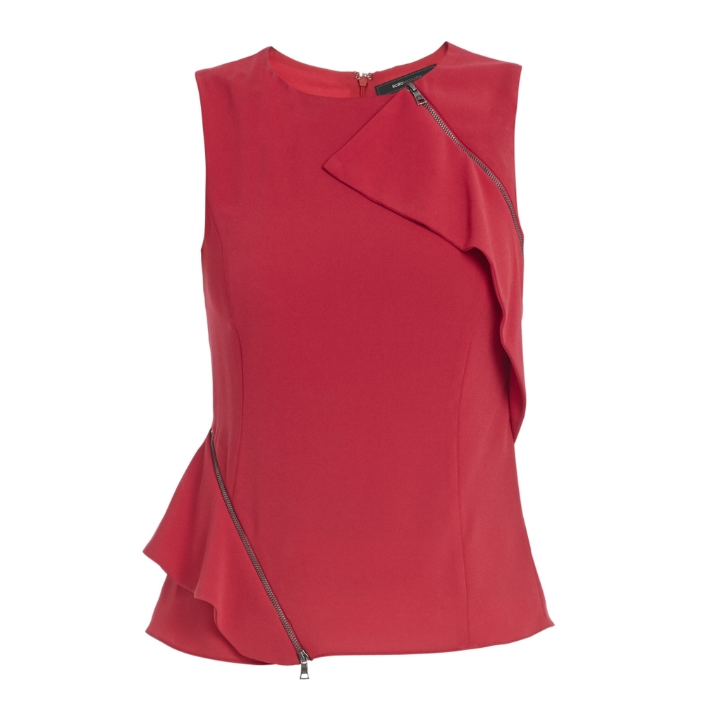 BCBGMAXAZRIA Leslee Zippered-Ruffle Top in Small